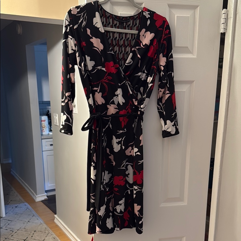 Floral Wrap Dress - Black, Red, White